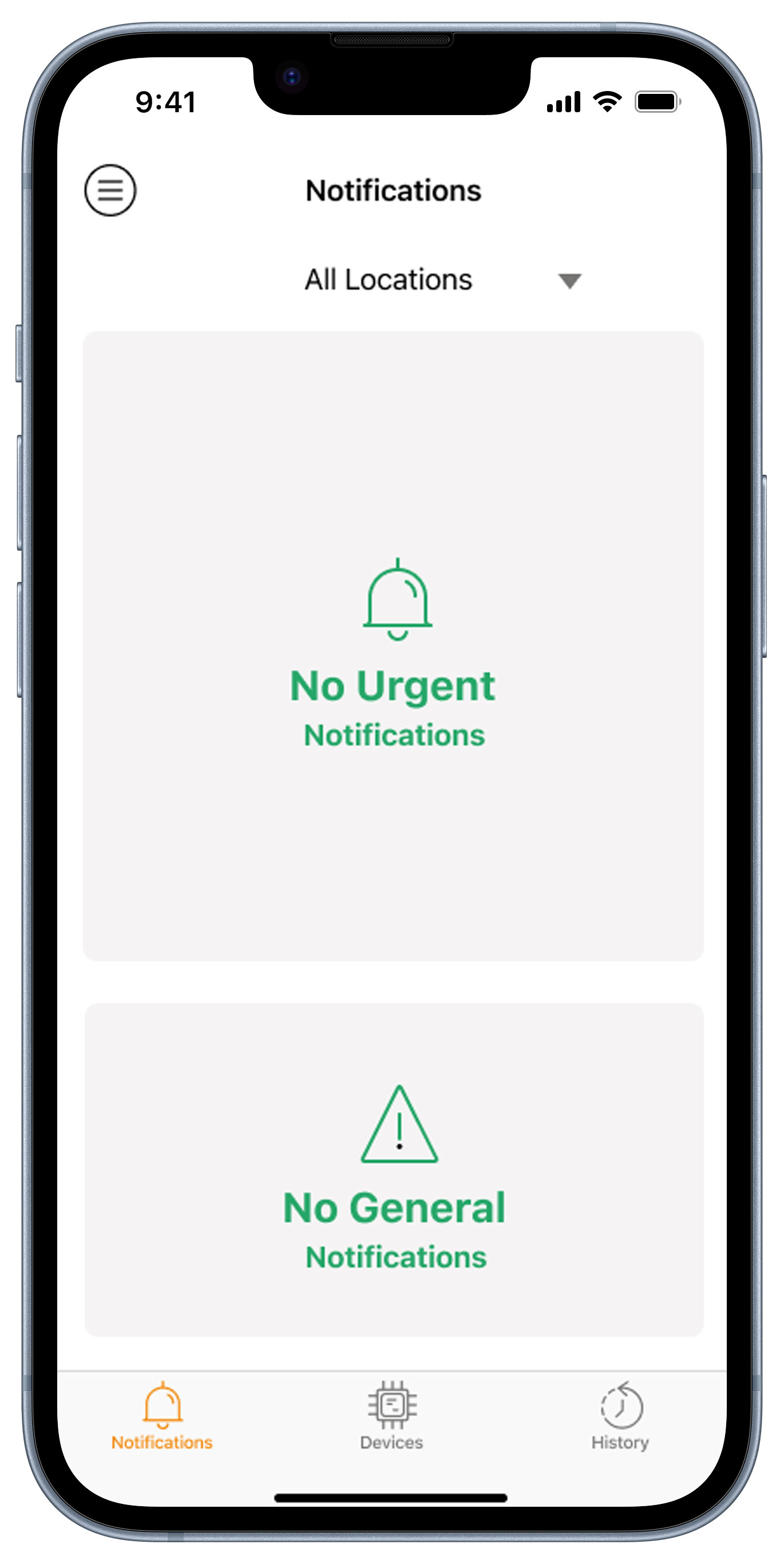 Main Notification Dashboard (no notifications)